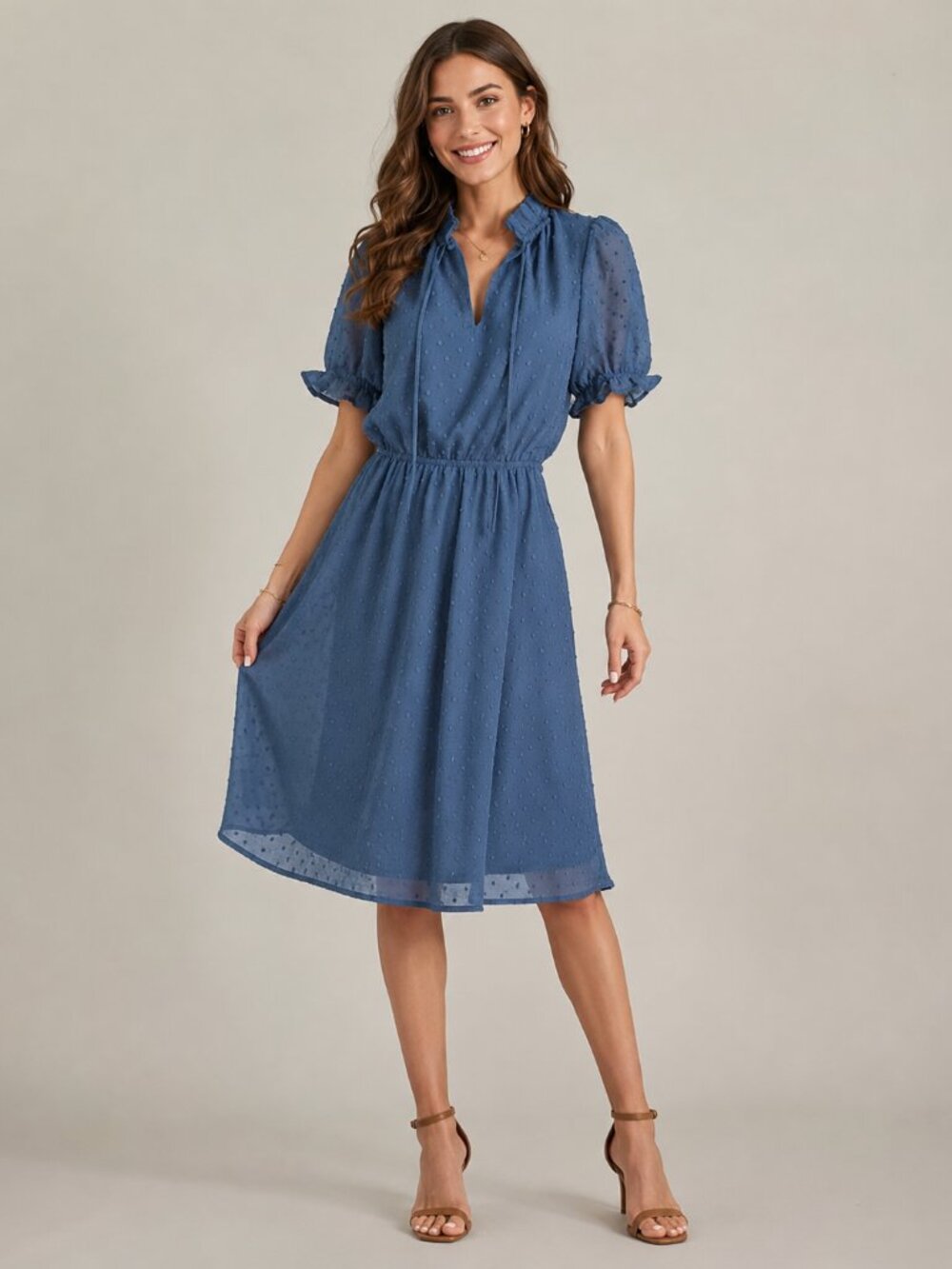 Monteau Los Angeles Women’s Blue Swiss Dot Midi Dress Size Medium Boho